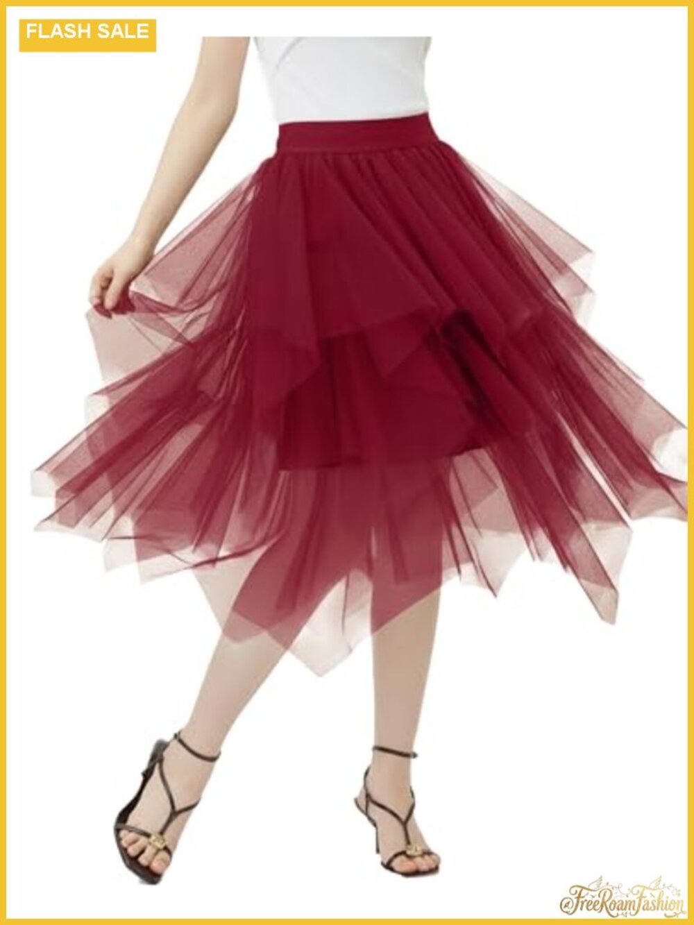 Women's Tulle High Waist Layered Puffy A-Line Midi Fairy Tutu Skirt